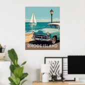 🌊 Rhode Island Klassieke Auto Kust Poster (Thuiskantoor)