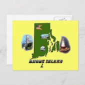 Rhode Island Map, Foto's en Tekst Briefkaart (Voorkant / Achterkant)