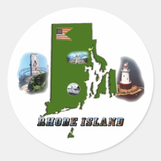 Rhode Island Map, Foto's en Tekst Ronde Sticker (Voorkant)