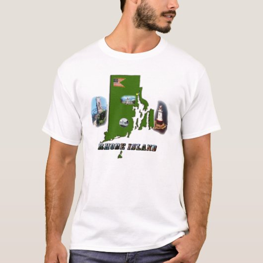 Rhode Island Map, Foto's en Tekst T-shirt (Voorkant)