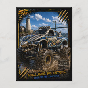 Rhode Island Monster Truck Off-Road Kunst Briefkaart