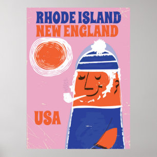 Rhode Island, New England visser vintage poster