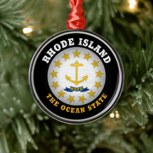 RHODE ISLAND OCEAN STATE FLAG METALEN ORNAMENT