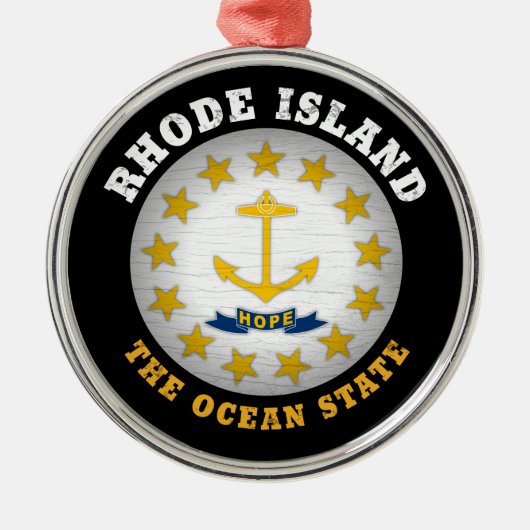 RHODE ISLAND OCEAN STATE FLAG METALEN ORNAMENT (Voorkant)