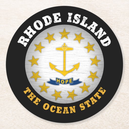 RHODE ISLAND OCEAN STATE FLAG RONDE KARTONNEN ONDERZETTER (Voorkant)