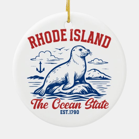 Rhode Island Ocean State Seal Design Keramisch Ornament (Achterkant)