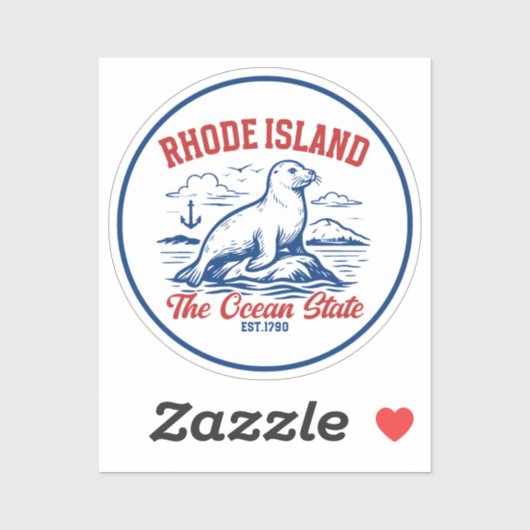 Rhode Island Ocean State Seal Design Sticker (Vel)