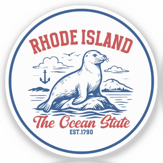 Rhode Island Ocean State Seal Design Sticker (Voorkant)