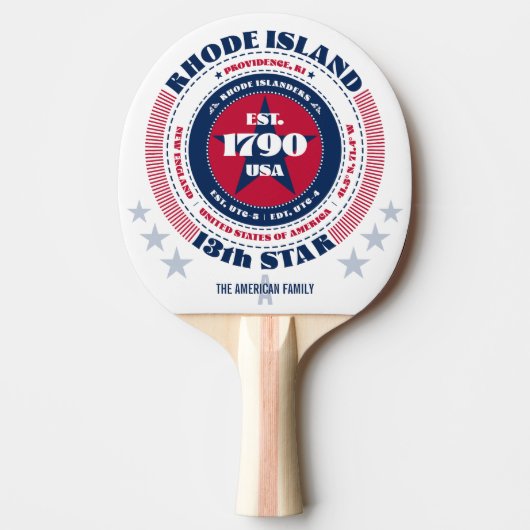 Rhode Island Pride Circulaire Typografie Monogram Tafeltennisbatje (Voorkant)