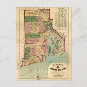 Rhode Island & Providence Plantations Map (1880) Briefkaart