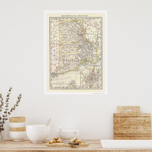 Rhode Island Railroad Map 1875 Poster (Keuken)