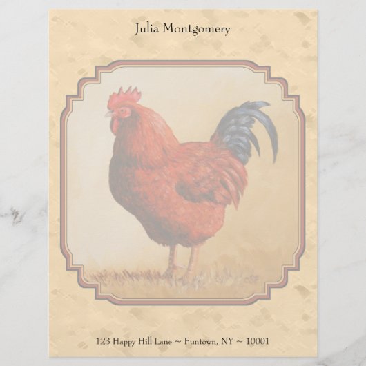 Rhode Island Red Chicken Beige Briefhoofd Sjabloon (Voorkant)