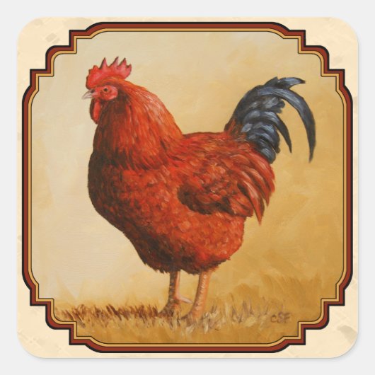 Rhode Island Red Chicken Beige Vierkante Sticker (Voorkant)