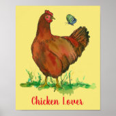 Rhode Island Red Chicken Lover Waterverf Poster (Voorkant)
