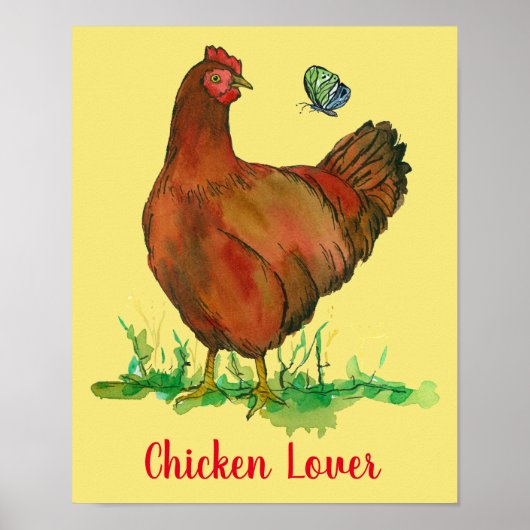 Rhode Island Red Chicken Lover Waterverf Poster (Voorkant)