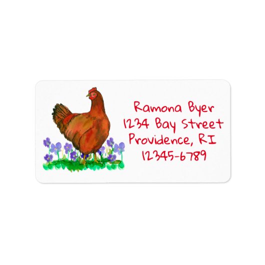 Rhode Island Red Chicken Waterverf retouradres Etiket (Voorkant)
