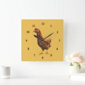 Rhode Island Red Hen Chicken Wall Clock Vierkante Klok (Huis)