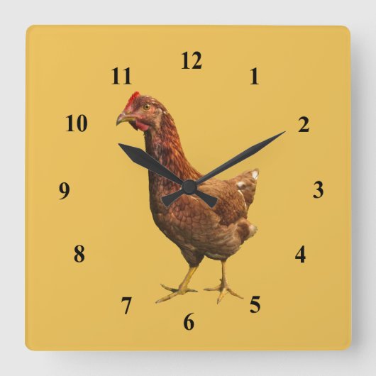 Rhode Island Red Hen Chicken Wall Clock Vierkante Klok (Voorkant)
