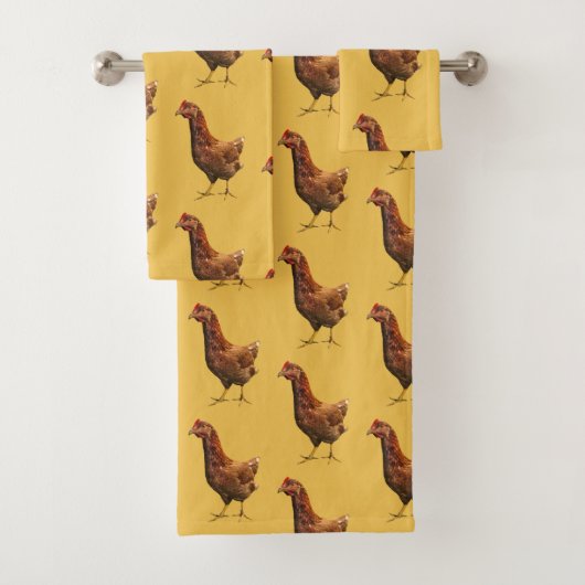 Rhode Island Red Hen Chicken Yellow Towel Set Bad Handdoek (Insitu)