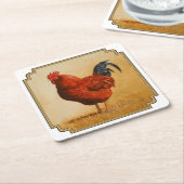 Rhode Island Red Rooster Chicken Kartonnen Onderzetters (Schuin)