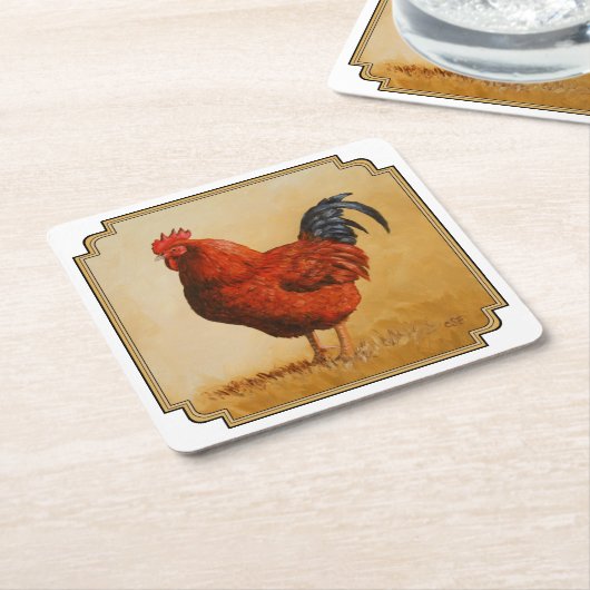 Rhode Island Red Rooster Chicken Kartonnen Onderzetters (Schuin)