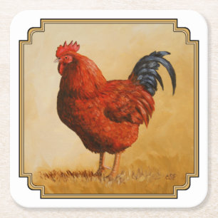 Rhode Island Red Rooster Chicken Kartonnen Onderzetters