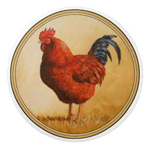 Rhode Island Red Rooster Chicken Keramische Knop