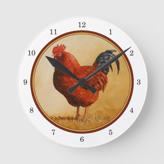 Rhode Island Red Rooster Chicken Ronde Klok (Voorkant)