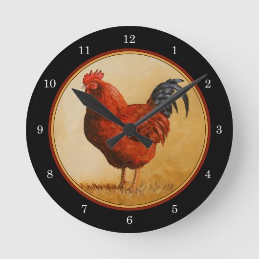 Rhode Island Red Rooster Chicken Ronde Klok (Voorkant)
