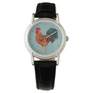 Rhode Island Red Rooster Crowing Horloge