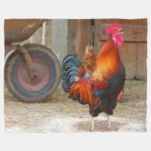 Rhode Island Red Rooster Crowing in Barnyard Fleece Deken (Voorkant (Horizontaal))