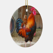 Rhode Island Red Rooster Crowing in Barnyard Keramisch Ornament (Rechts)