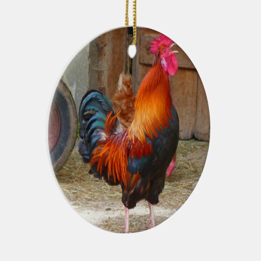Rhode Island Red Rooster Crowing in Barnyard Keramisch Ornament (Rechts)