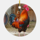 Rhode Island Red Rooster Crowing in Barnyard Keramisch Ornament (Achterkant)