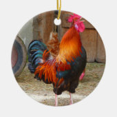 Rhode Island Red Rooster Crowing in Barnyard Keramisch Ornament (Voorkant)