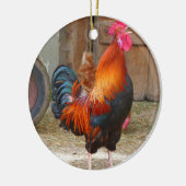 Rhode Island Red Rooster Crowing in Barnyard Keramisch Ornament (Links)