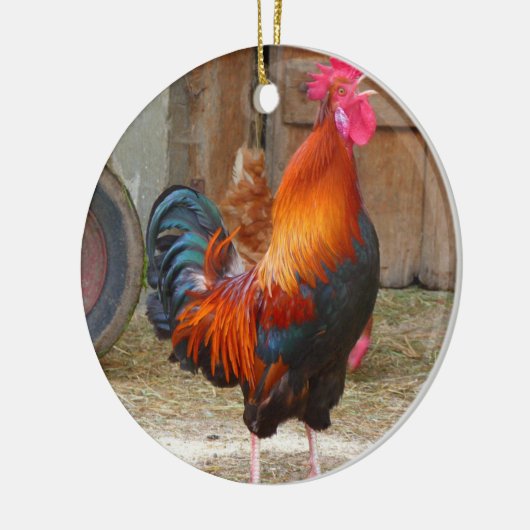 Rhode Island Red Rooster Crowing in Barnyard Keramisch Ornament (Links)