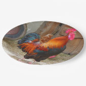 Rhode Island Red Rooster Crowing in Barnyard Papieren Bordje (Gekanteld)