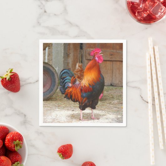 Rhode Island Red Rooster Crowing in Barnyard Servetten (Insitu)