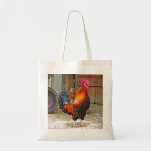 Rhode Island Red Rooster Crowing in Barnyard Tote Bag (Voorkant)
