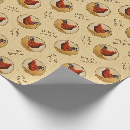 Rhode Island Red Rooster Yellow Background Cadeaupapier (Hoek)