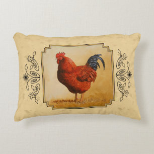 Rhode Island Red Rooster Yellow Background Decoratief Kussen