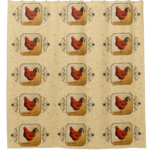 Rhode Island Red Rooster Yellow Background Douchegordijn (Voorkant)