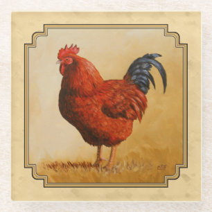 Rhode Island Red Rooster Yellow Background Glazen Onderzetter