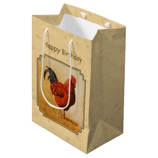 Rhode Island Red Rooster Yellow Background Medium Cadeauzakje (Voorkant Gekanteld)
