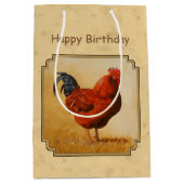 Rhode Island Red Rooster Yellow Background Medium Cadeauzakje (Voorkant)
