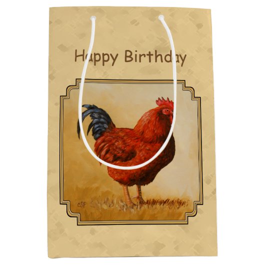 Rhode Island Red Rooster Yellow Background Medium Cadeauzakje (Voorkant)