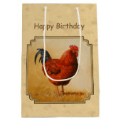 Rhode Island Red Rooster Yellow Background Medium Cadeauzakje (Achterkant)