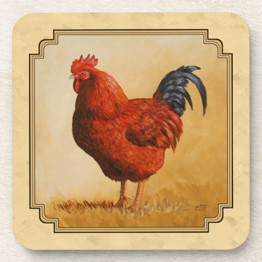 Rhode Island Red Rooster Yellow Background Onderzetter (Voorkant)