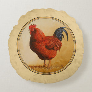 Rhode Island Red Rooster Yellow Background Rond Kussen